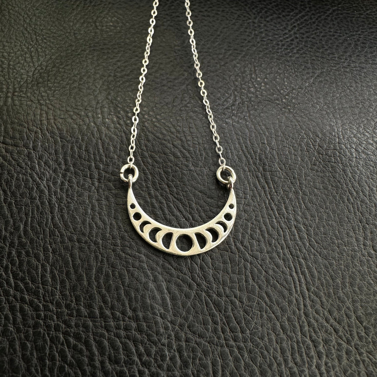 thumbnail image 2 of 925 Sterling Silver Moon Phases Circle Necklace - Celestial Night Sky Pendant, Etched, Lobster Clasp, Unbranded 2 of 5