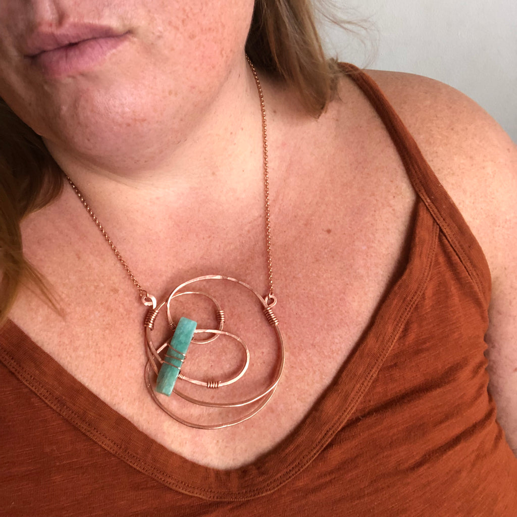 Sculptural Copper Necklace with Amazonite