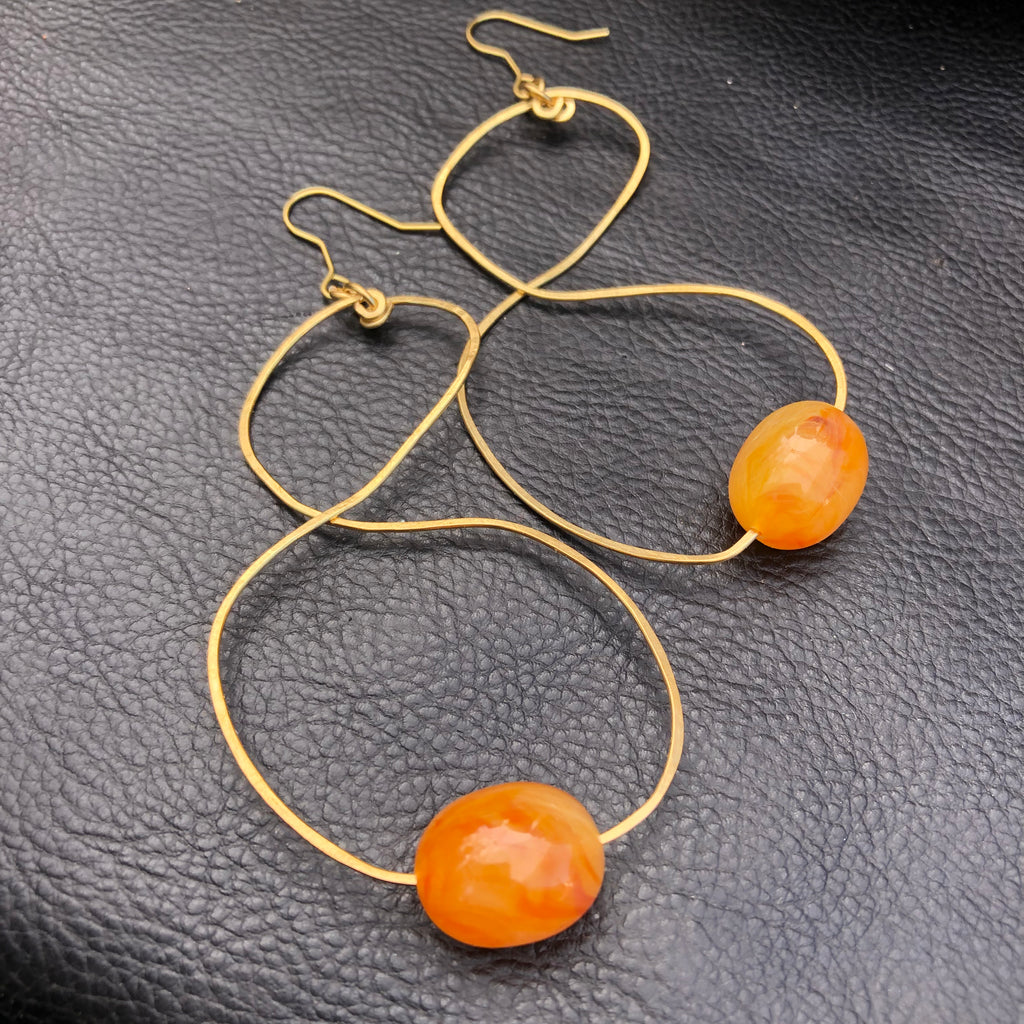 KSJ Brass Freestyle Earrings X Vintage Beads [Pop of Yellow/Orange]