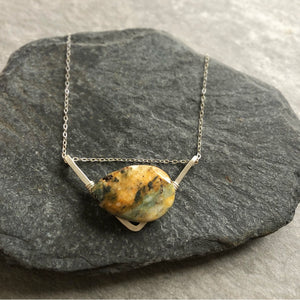 Silver Faceted Yellow-Green Jasper Chevron