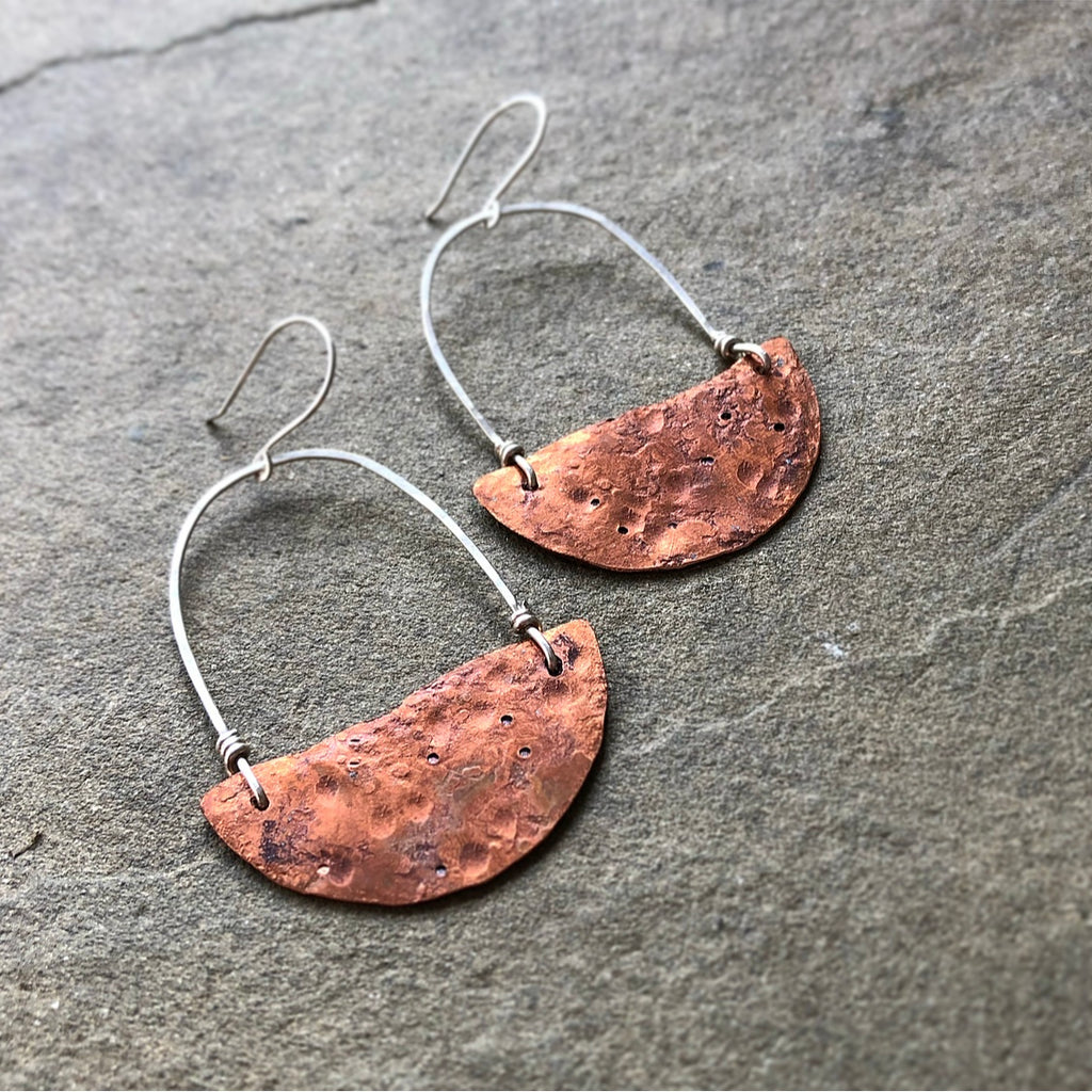 Floating Copper Half Moon Earrings