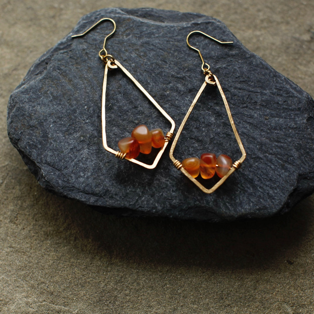 Brass 'Diamonds' with Frosted Carnelian
