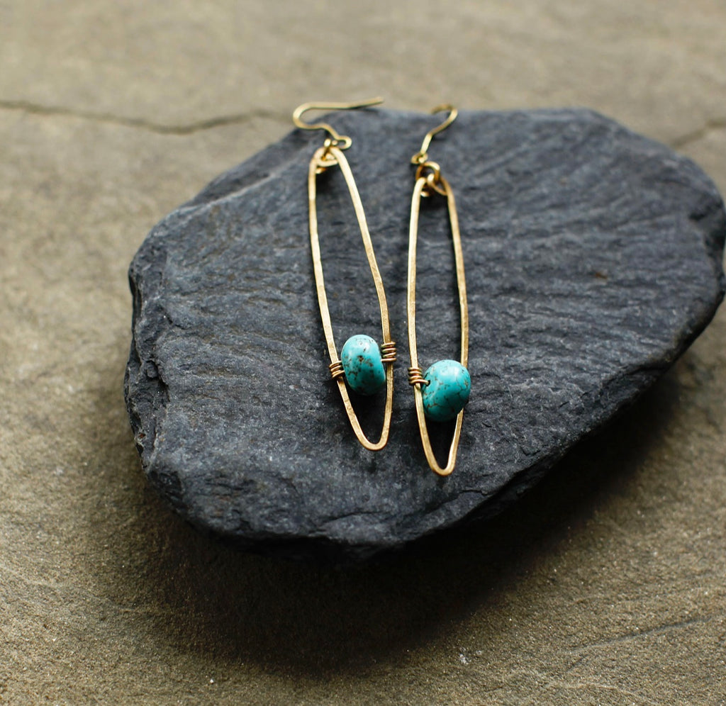 Long Brass Pods with Turquoise
