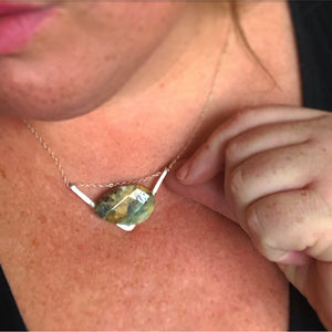 Silver Faceted Yellow-Green Jasper Chevron