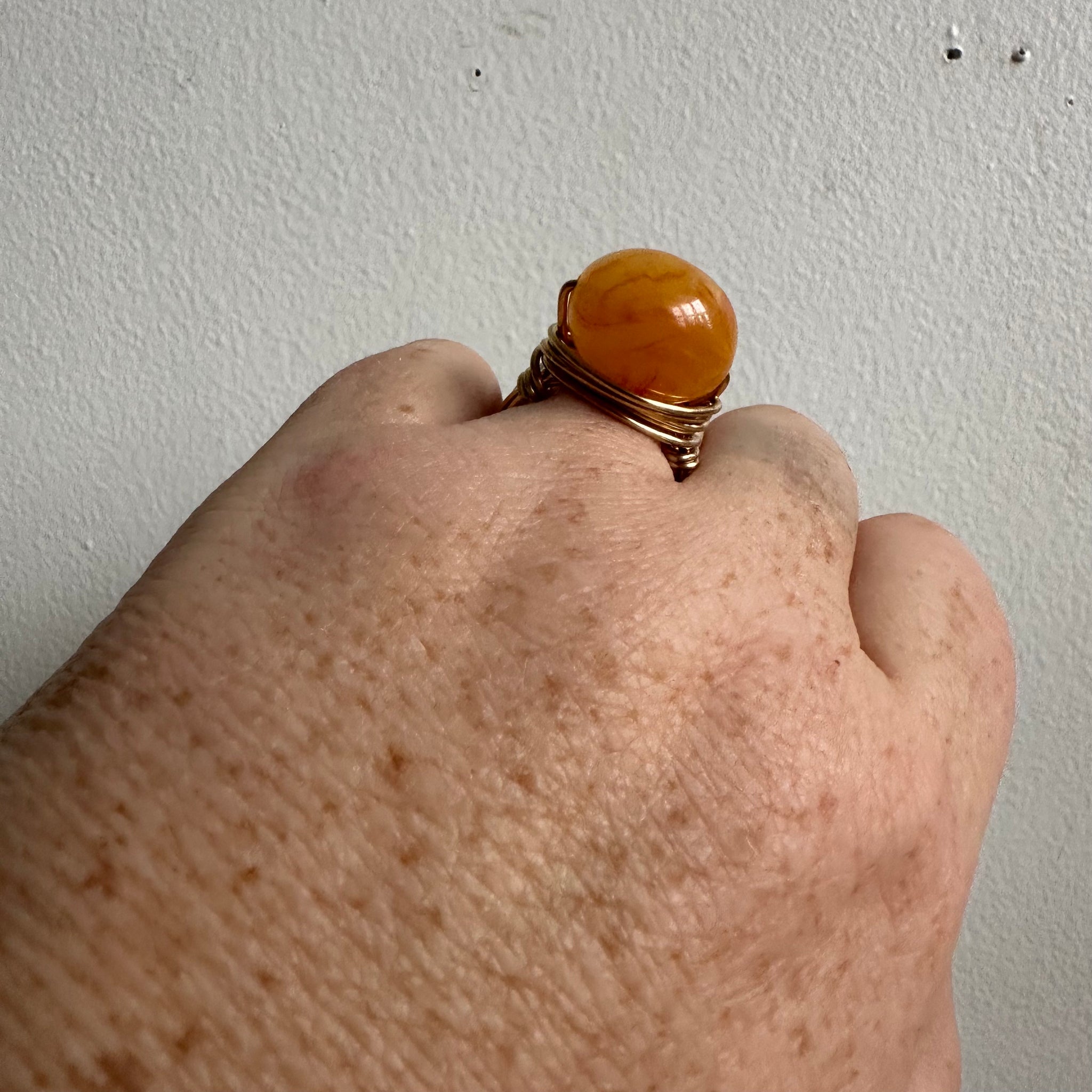 Brass Vintage Orange Bead Ring