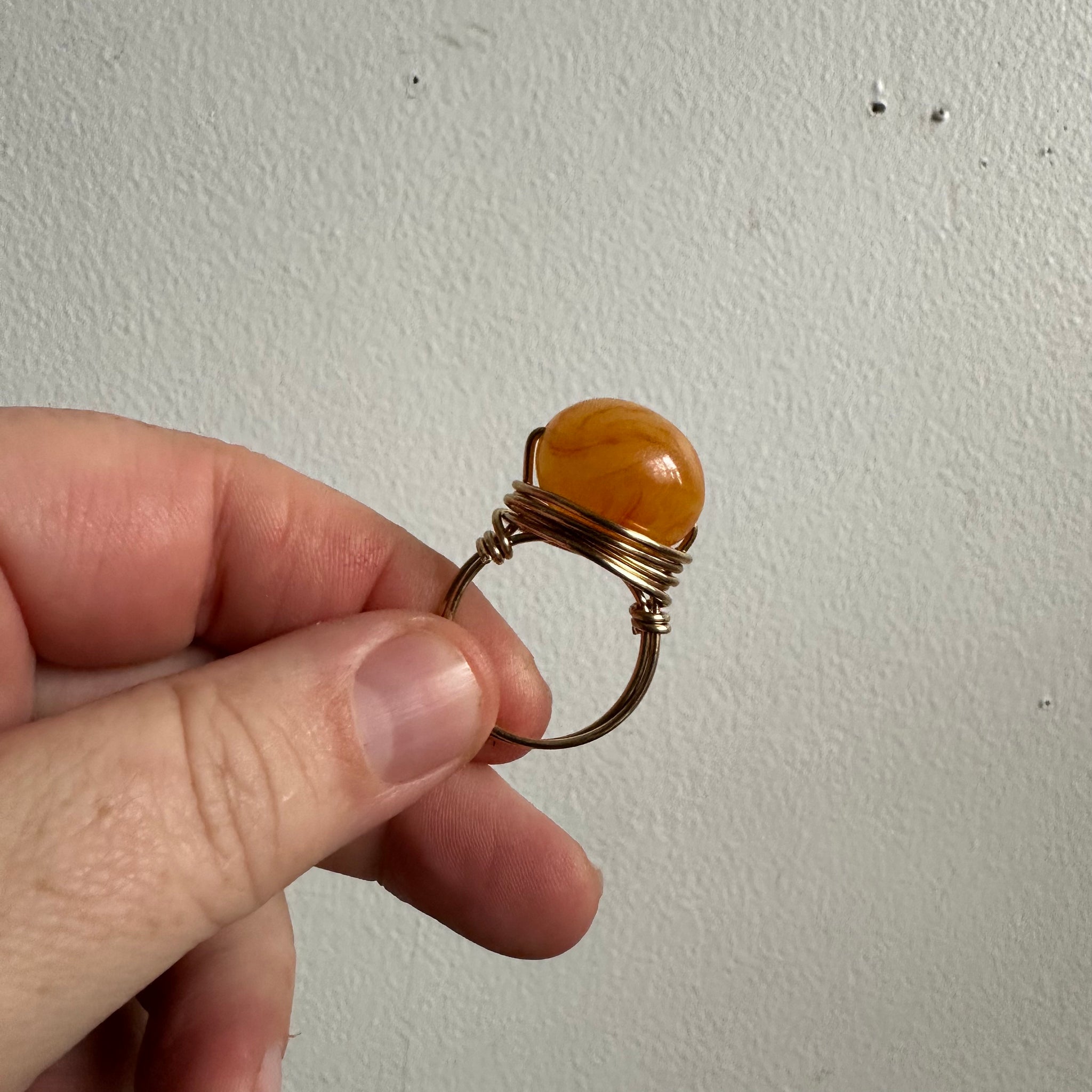 Brass Vintage Orange Bead Ring