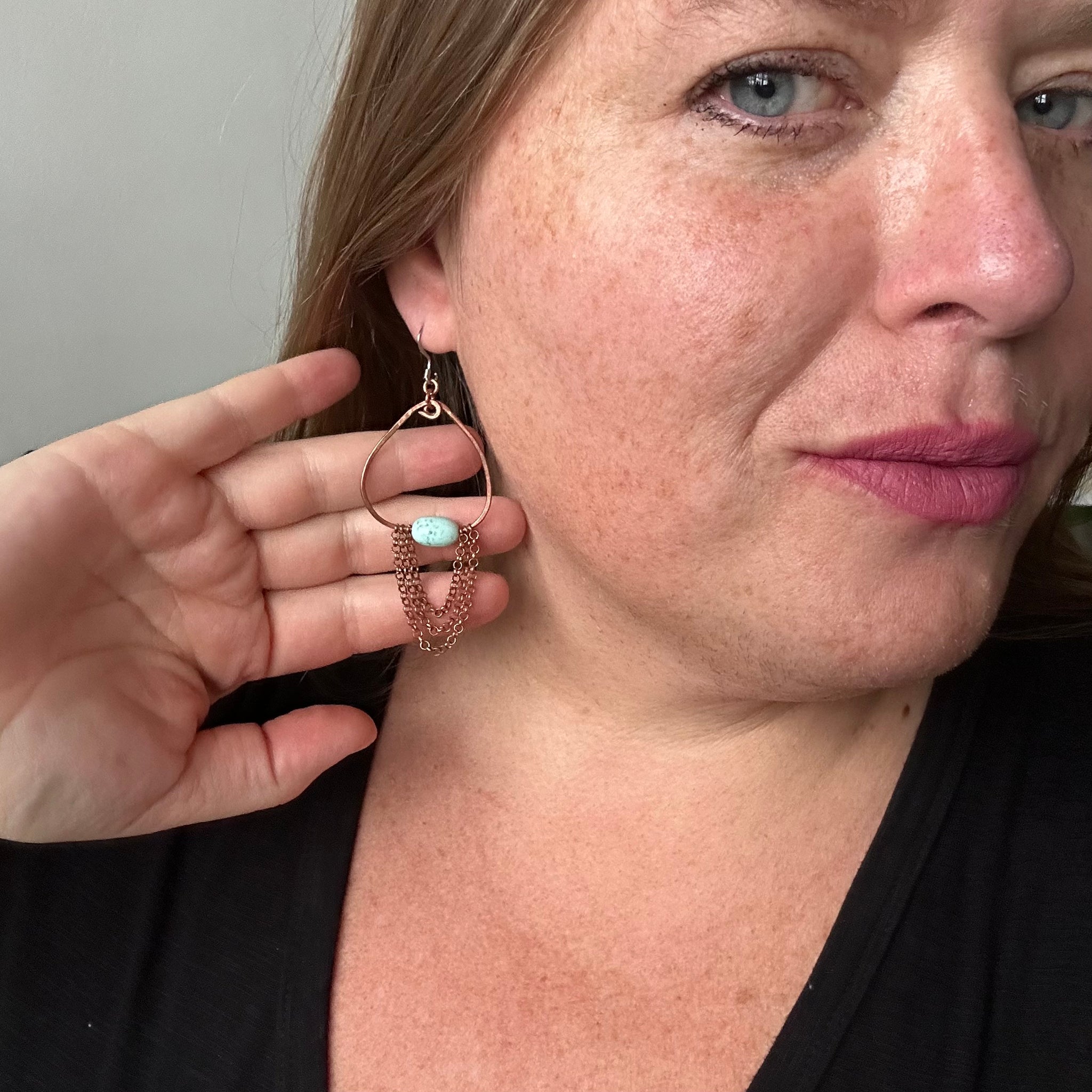 Vintage Blue Teardrop Chain Hoops