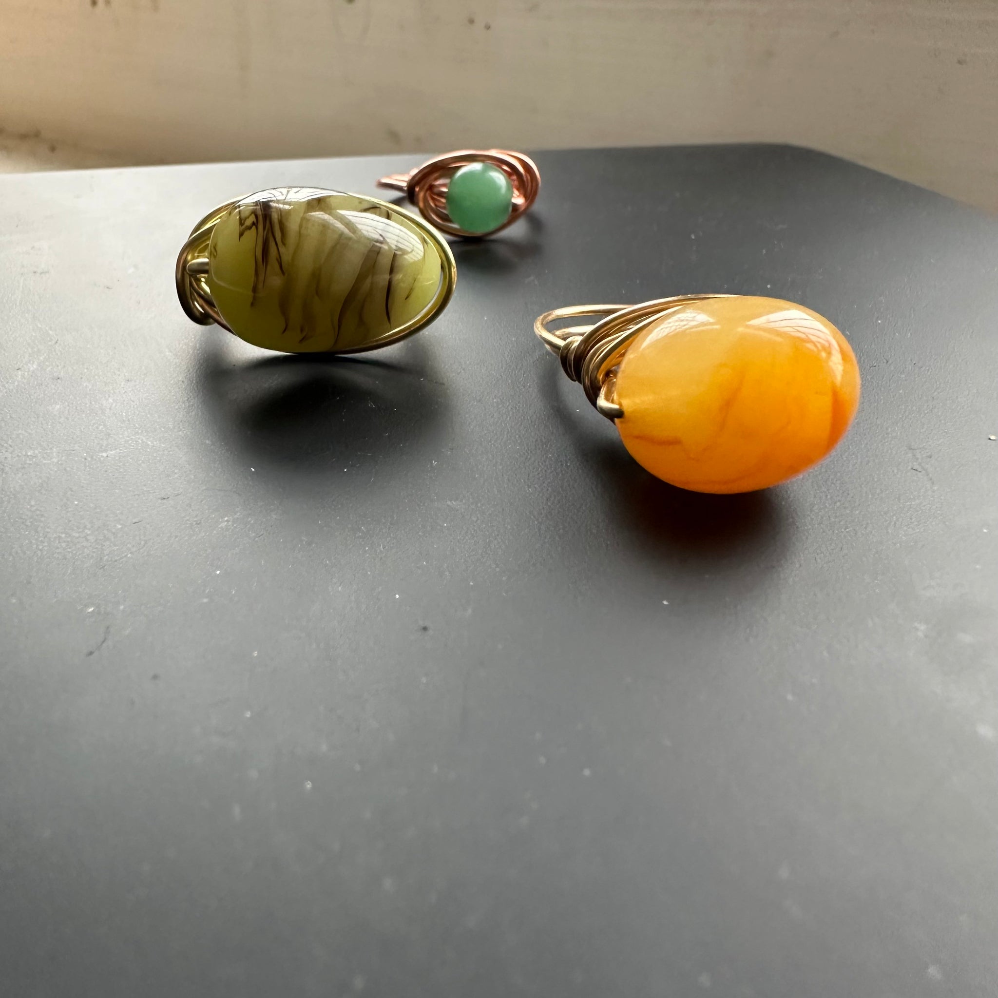 Brass Vintage Orange Bead Ring