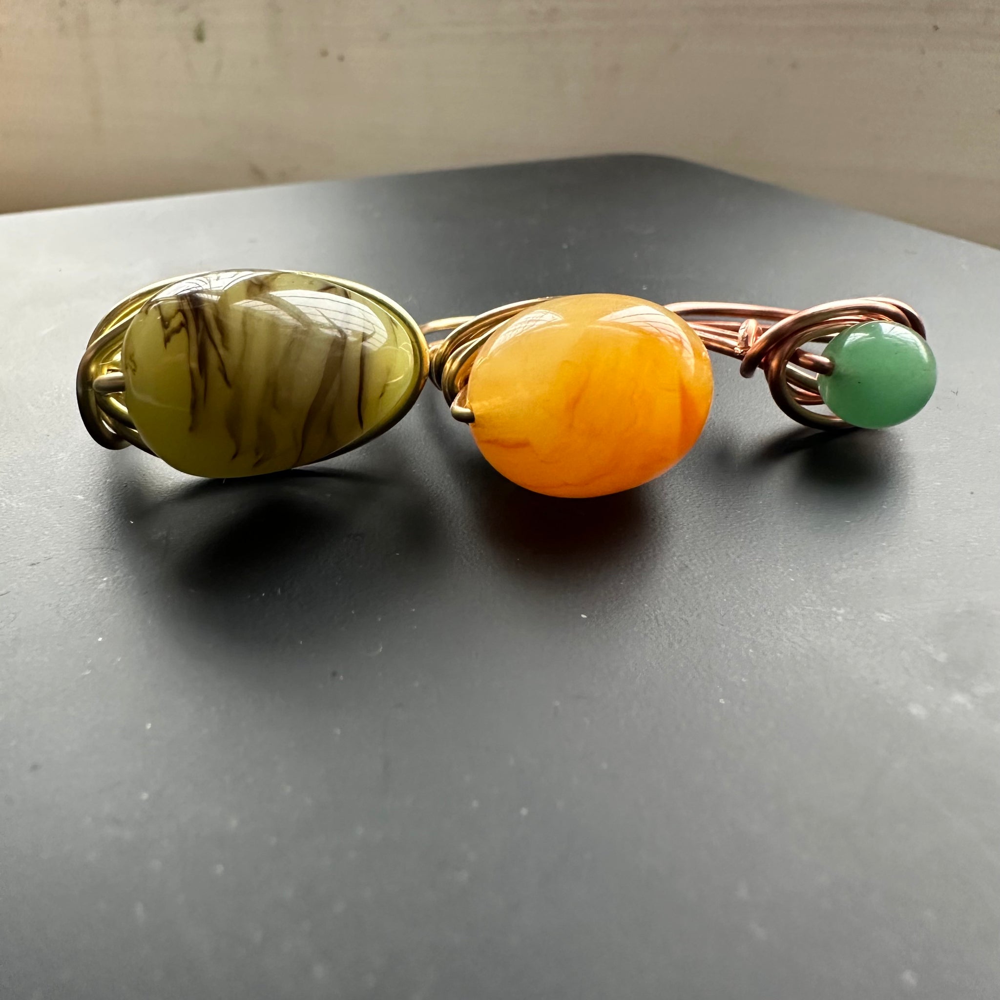 Brass Green Vintage Bead Ring