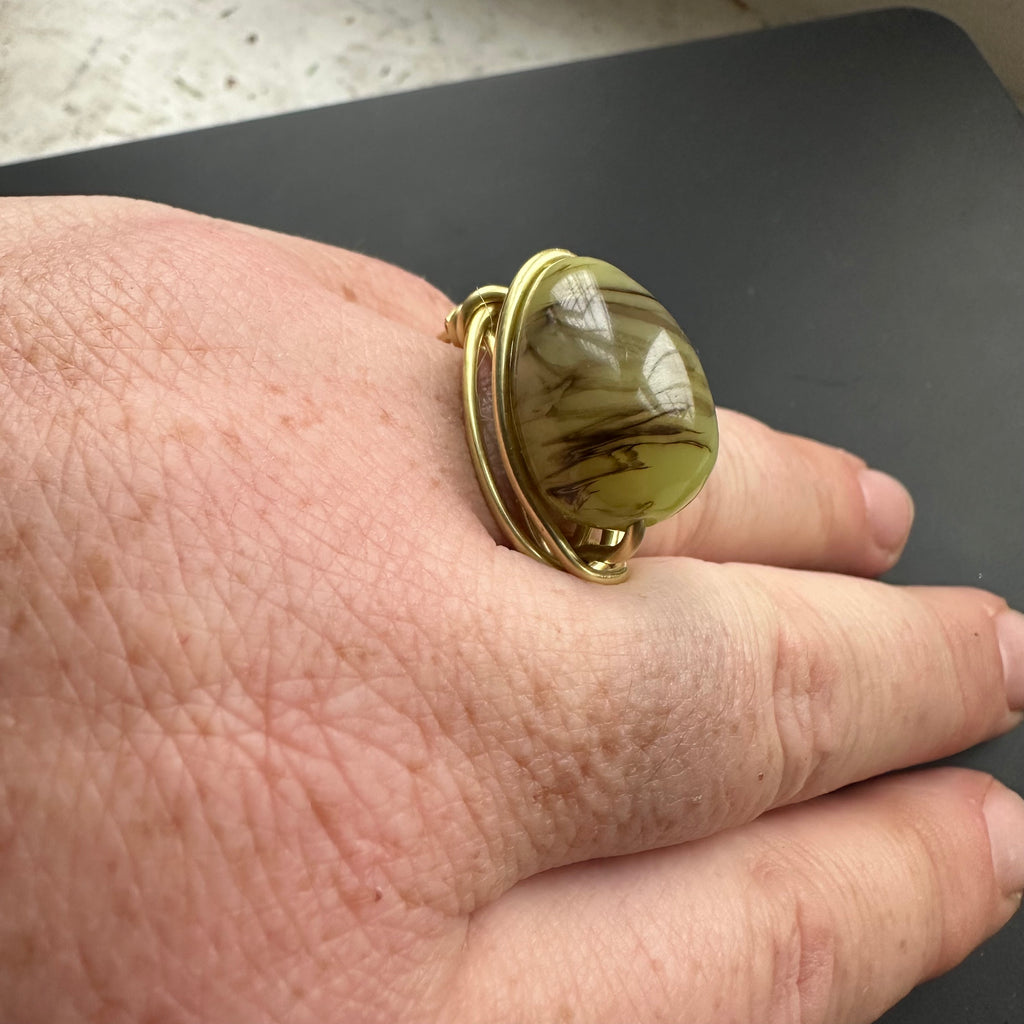 Brass Green Vintage Bead Ring