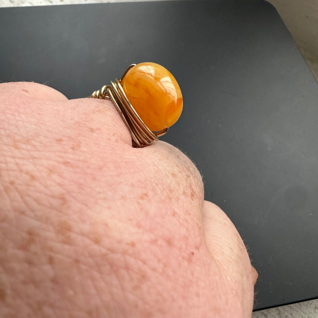 Brass Vintage Orange Bead Ring