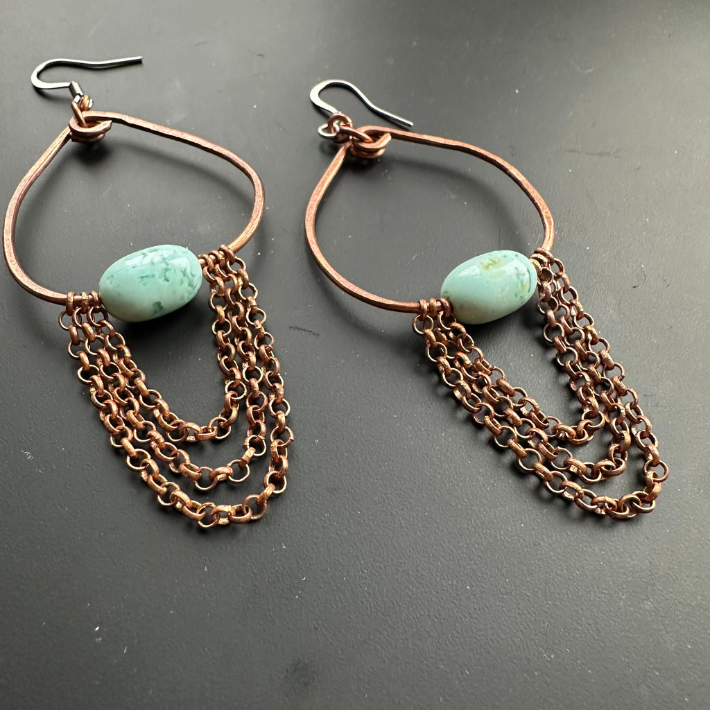 Vintage Blue Teardrop Chain Hoops