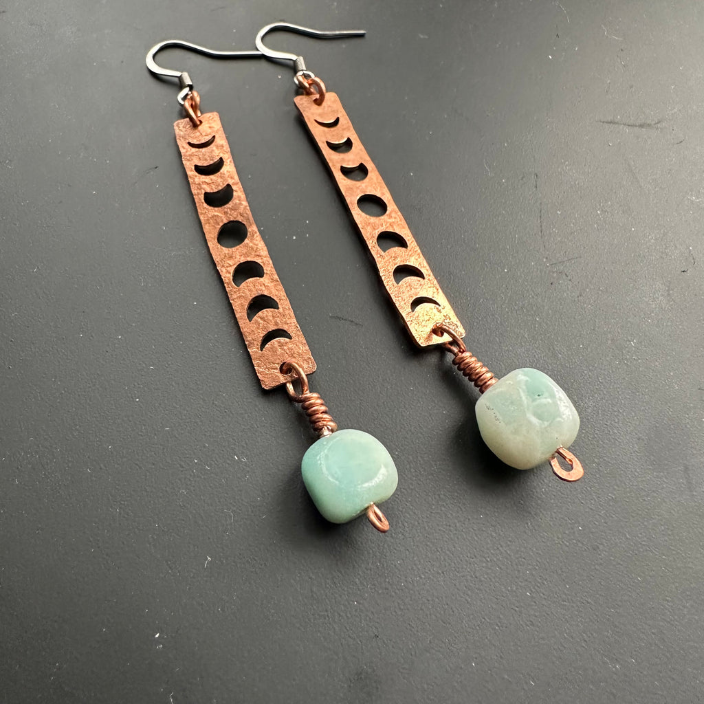 Phases of the Moon Earrings with Amazonite (Copper)