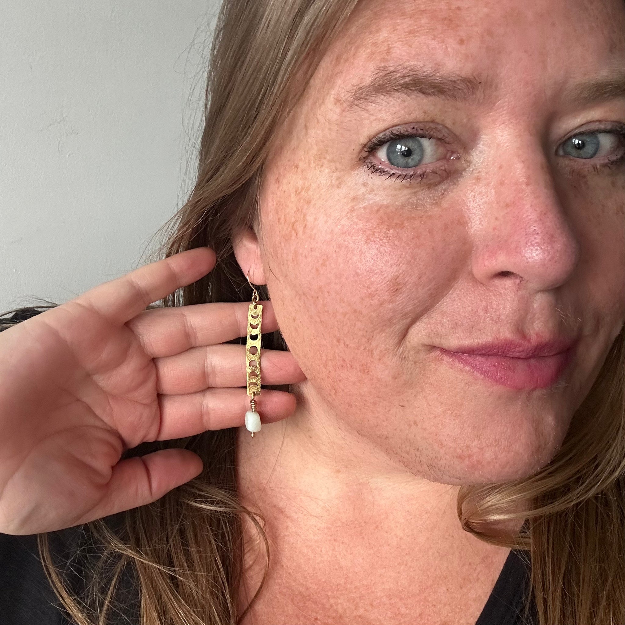 Phases of the Moon Earrings with Amazonite (Copper)