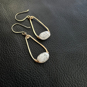 Hammered Gold Droplets with Rainbow Moonstone