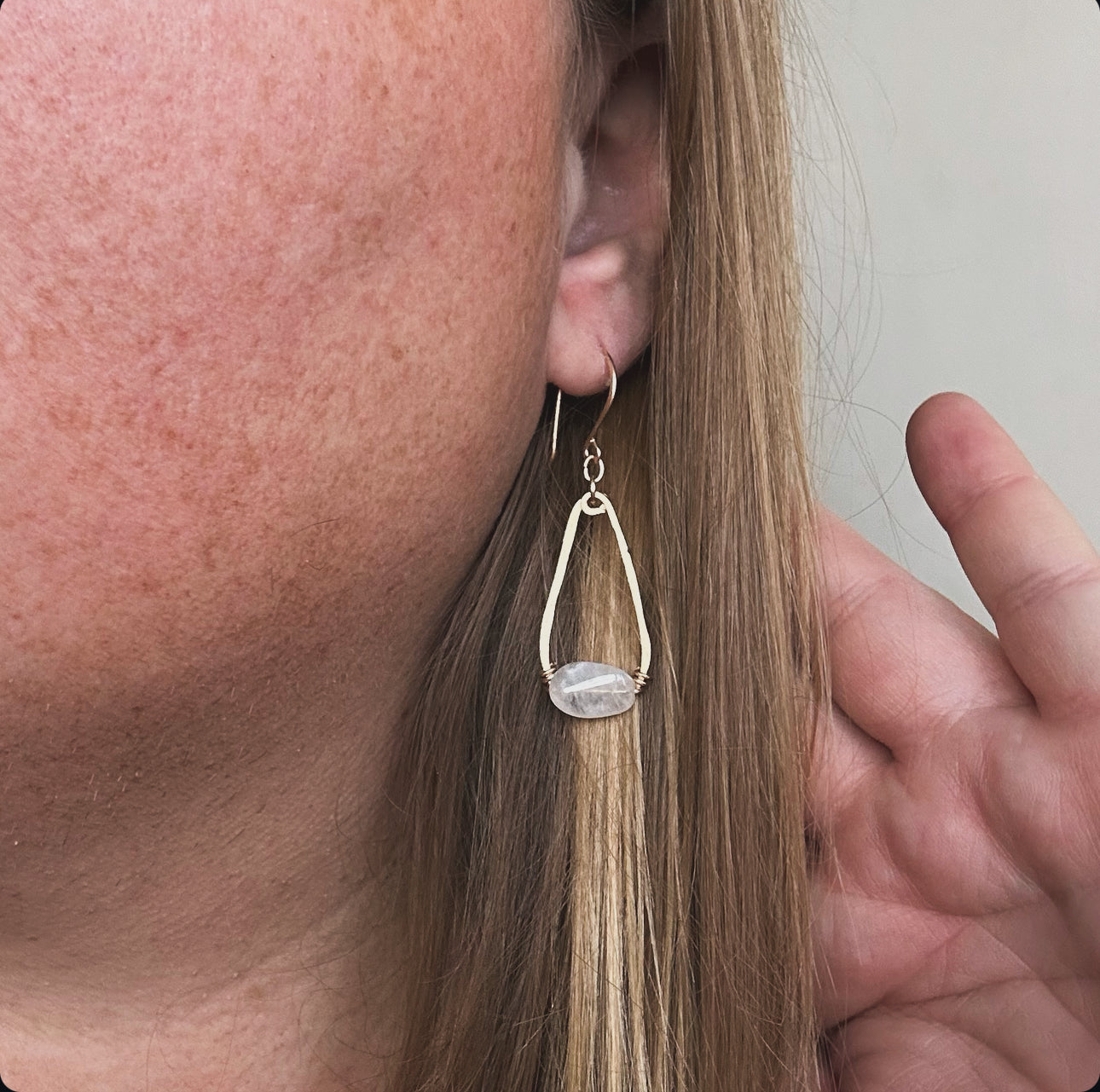 Hammered Gold Droplets with Rainbow Moonstone
