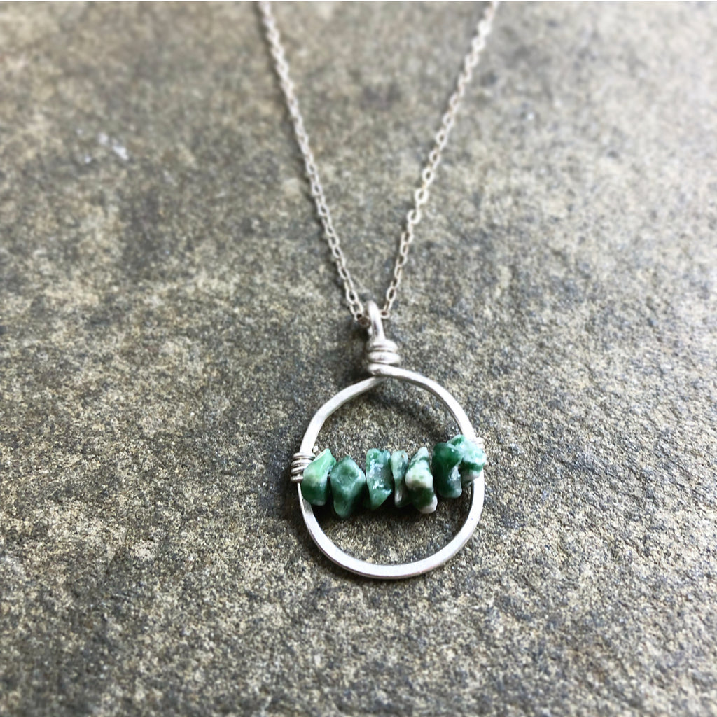 Moss Agate Mini Hoop Necklace