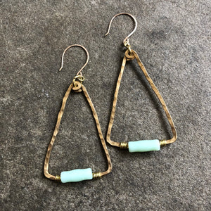 Brass + Vintage Aqua Glass Earrings