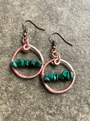 Copper Malachite Mini Hoops