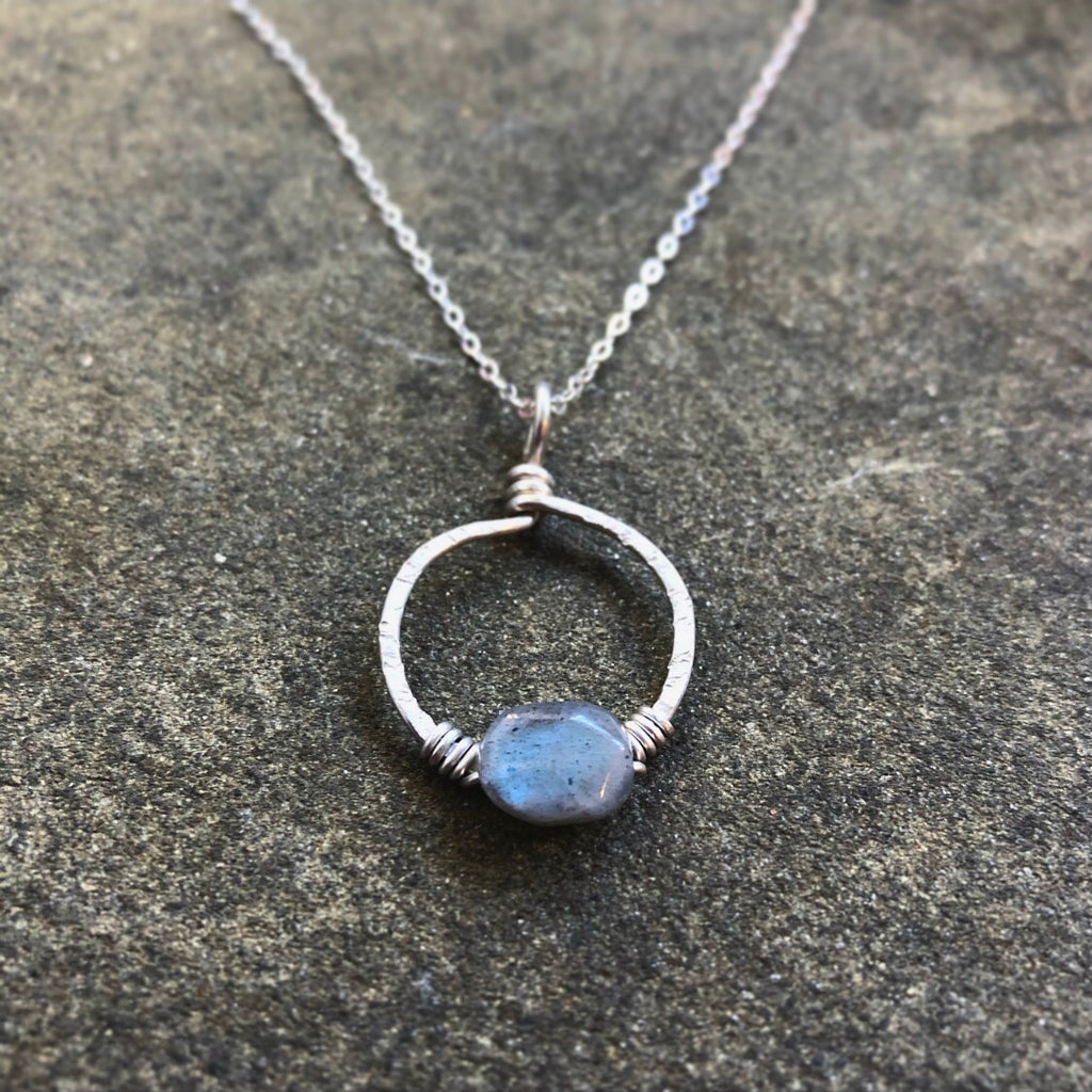 Small Silver Hoop || Labradorite