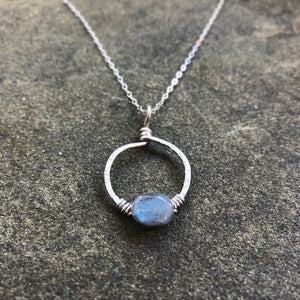 Small Silver Hoop || Labradorite
