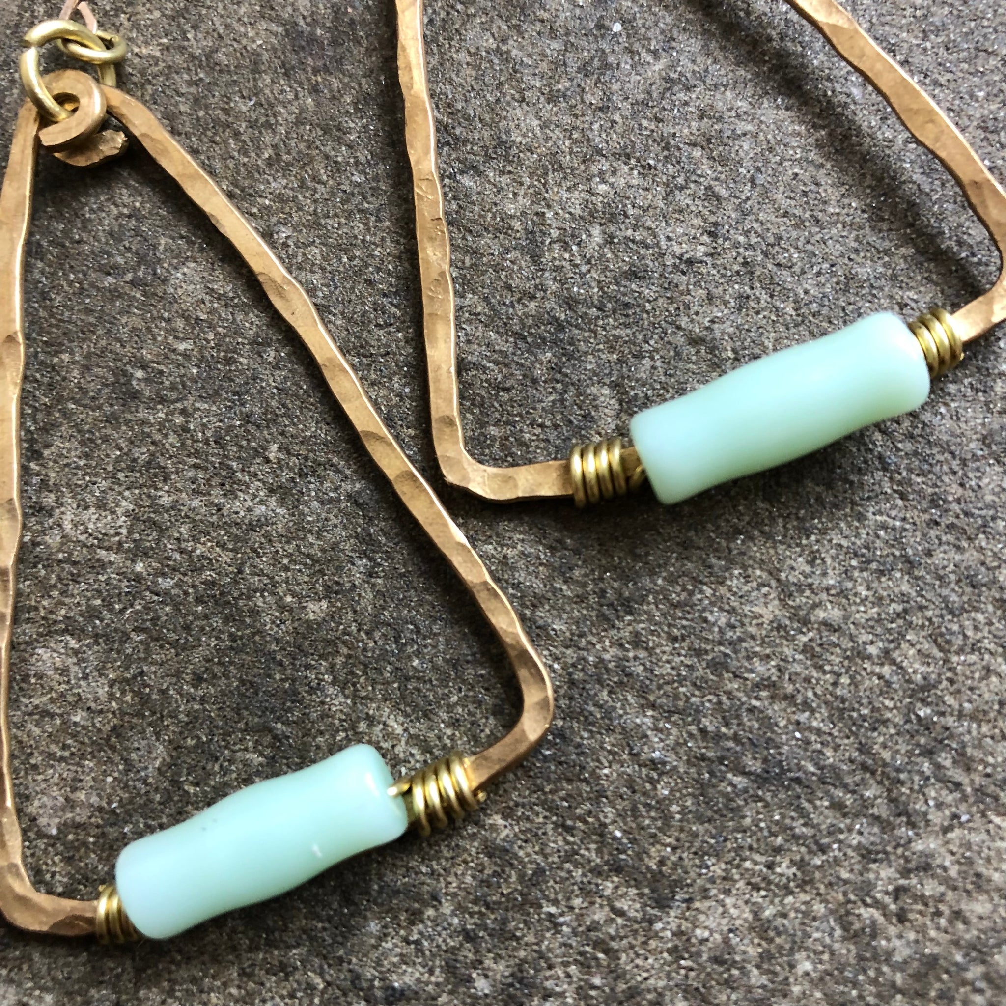 Brass + Vintage Aqua Glass Earrings