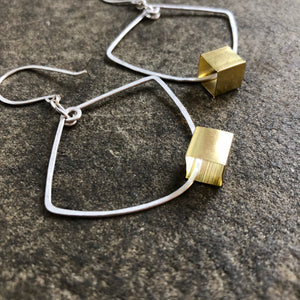 Sterling Silver + Floating Cube Earrings