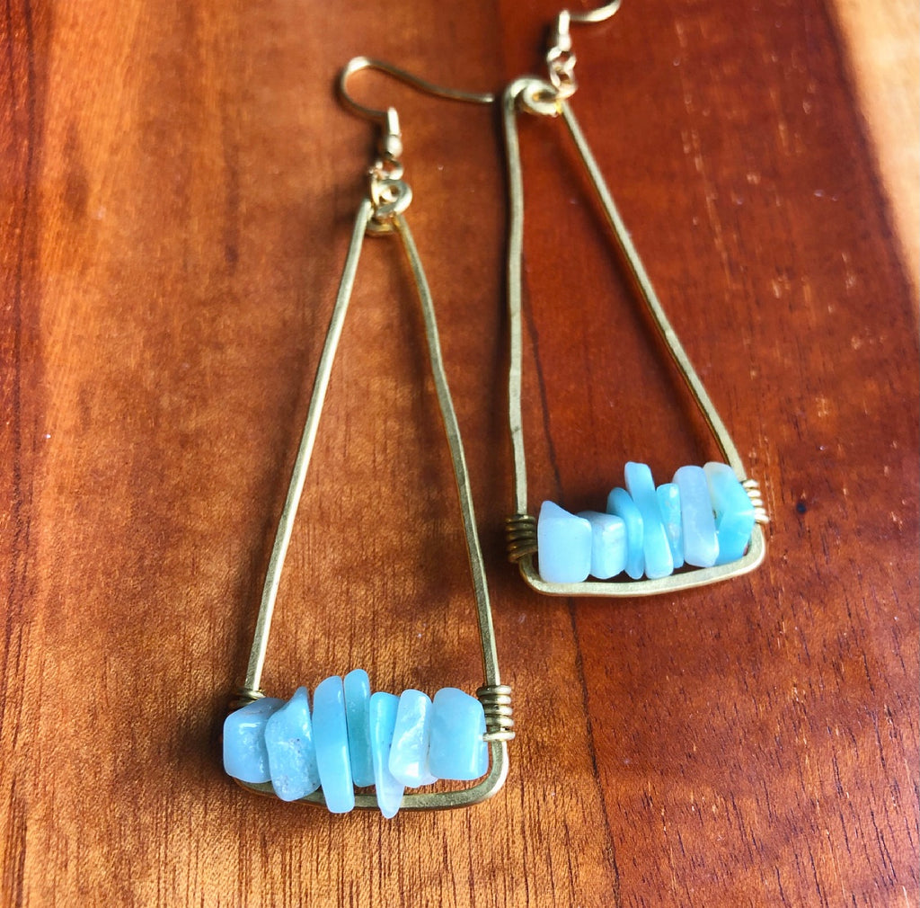 Brass + Amazonite Elongated Triangles