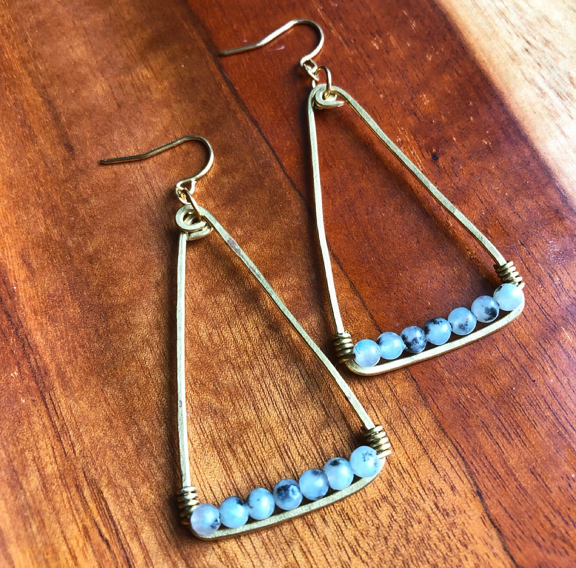 Brass + Amazonite Triangle Earrings
