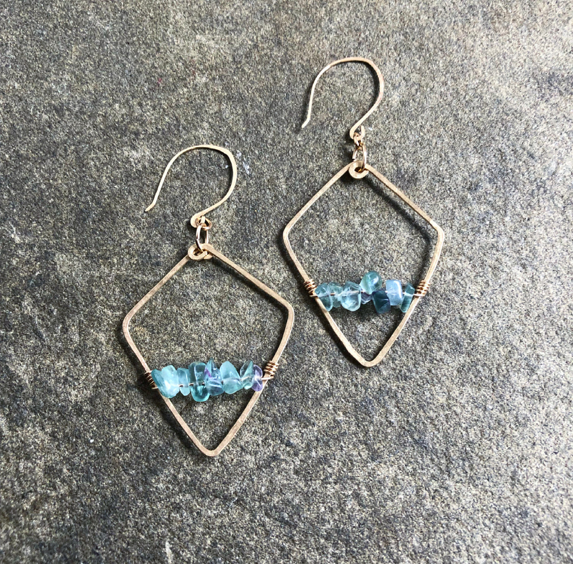 Bright Fluorite Gold Shield Earrings