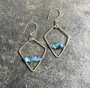 Bright Fluorite Gold Shield Earrings