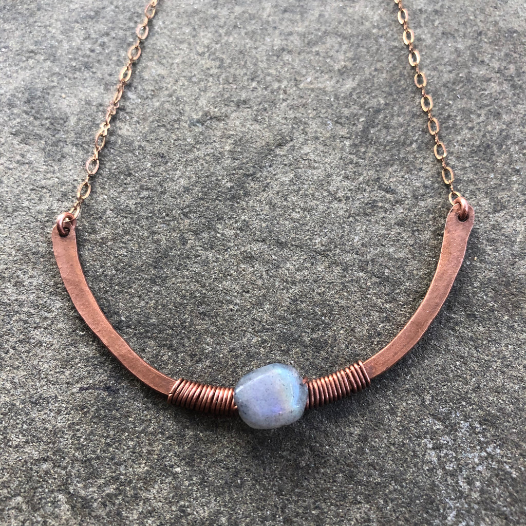 Rainbow Labradorite on a Copper Arc Necklace