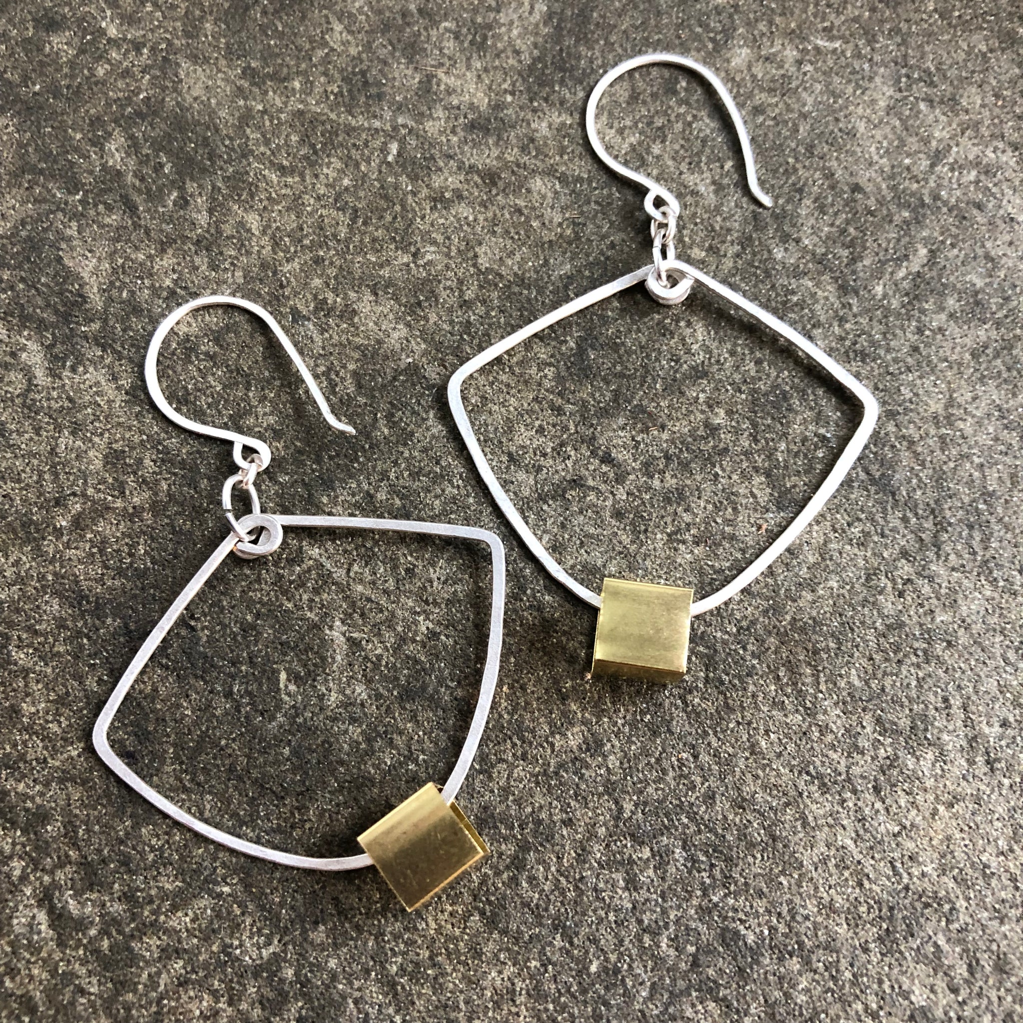 Sterling Silver + Floating Cube Earrings