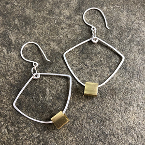 Sterling Silver + Floating Cube Earrings