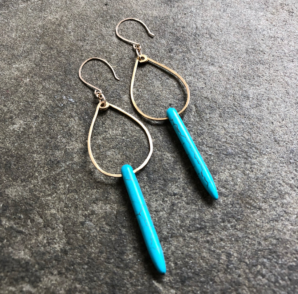 Blue Spiked Droplet Hoops