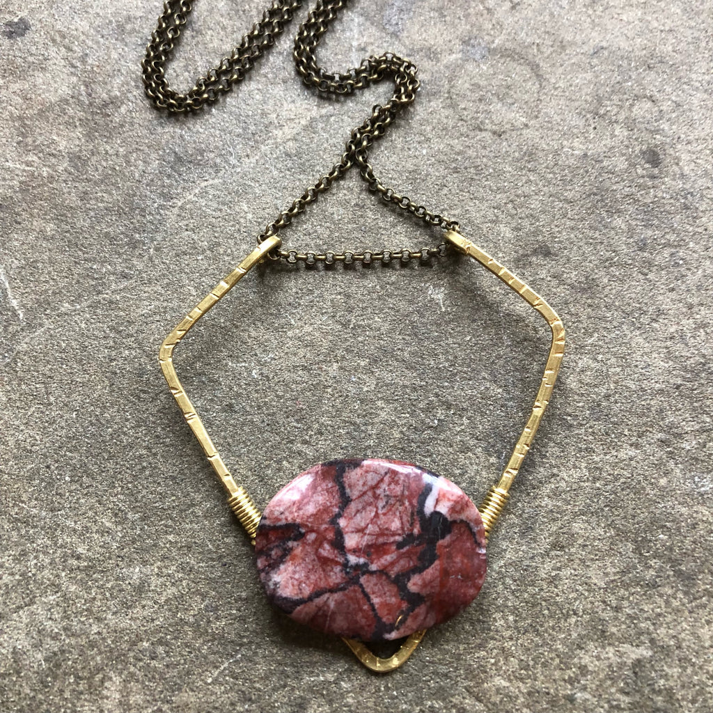 Brass Crystal Shield + Stunning Red Jasper