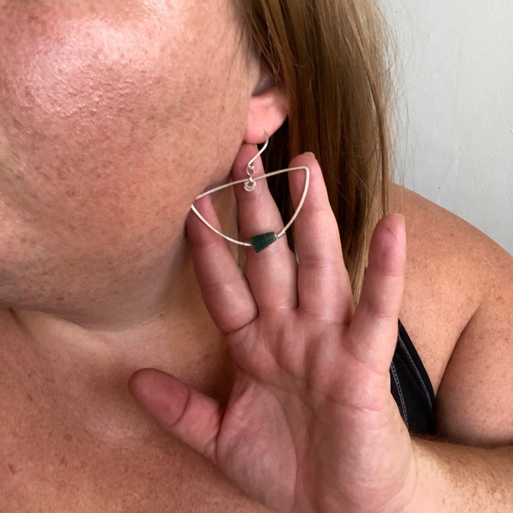 Sterling + Emerald Aventurine Earrings