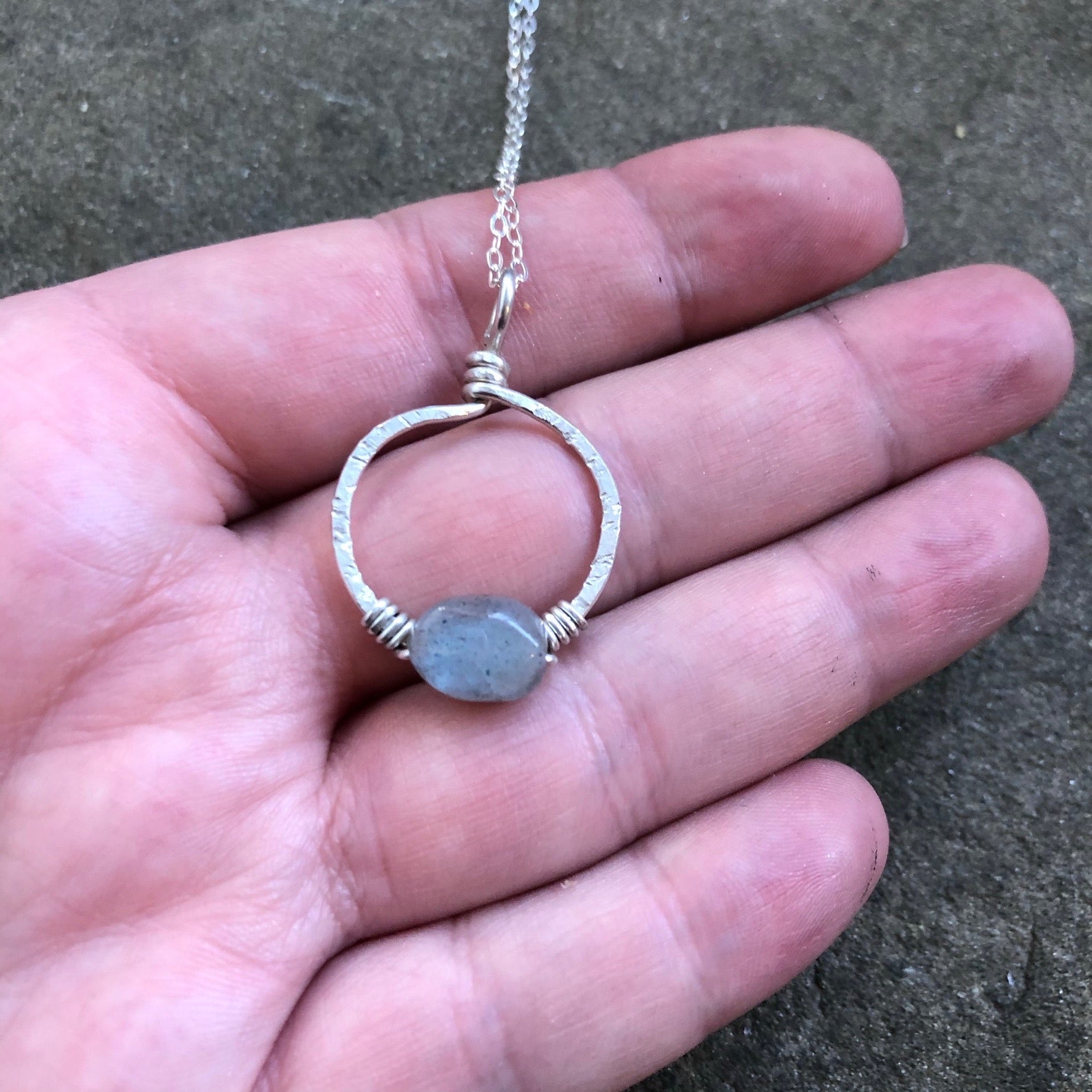 Small Silver Hoop || Labradorite