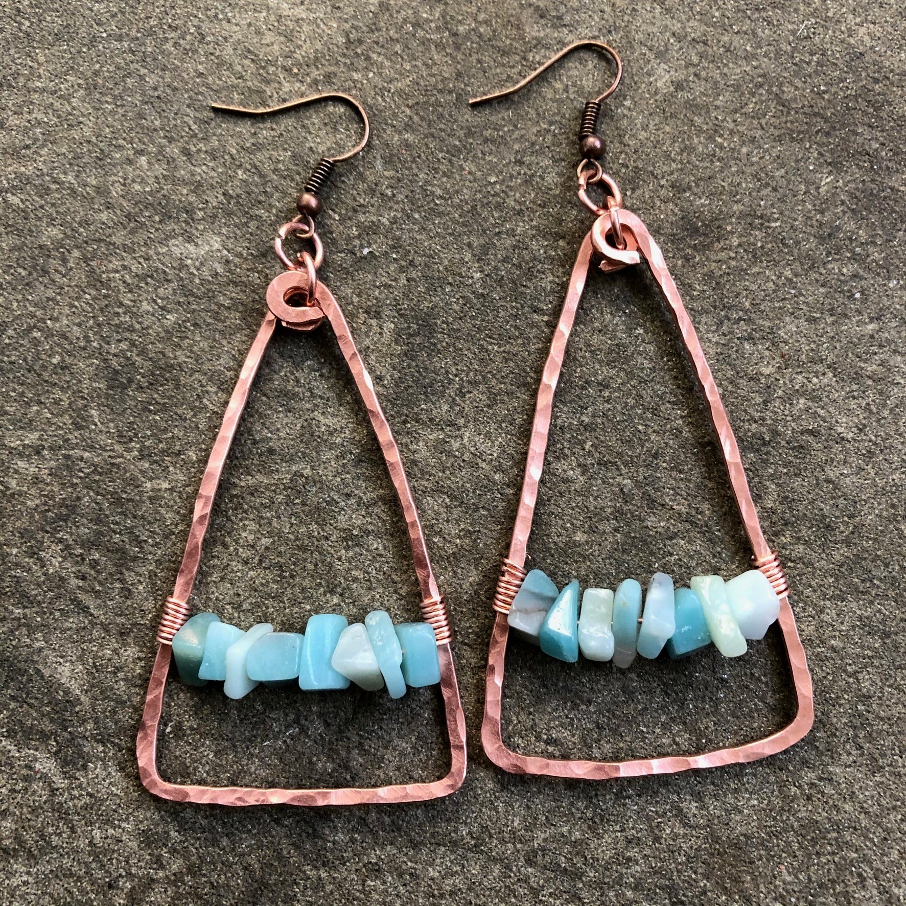 Amazonite + Copper Triangle Earrings
