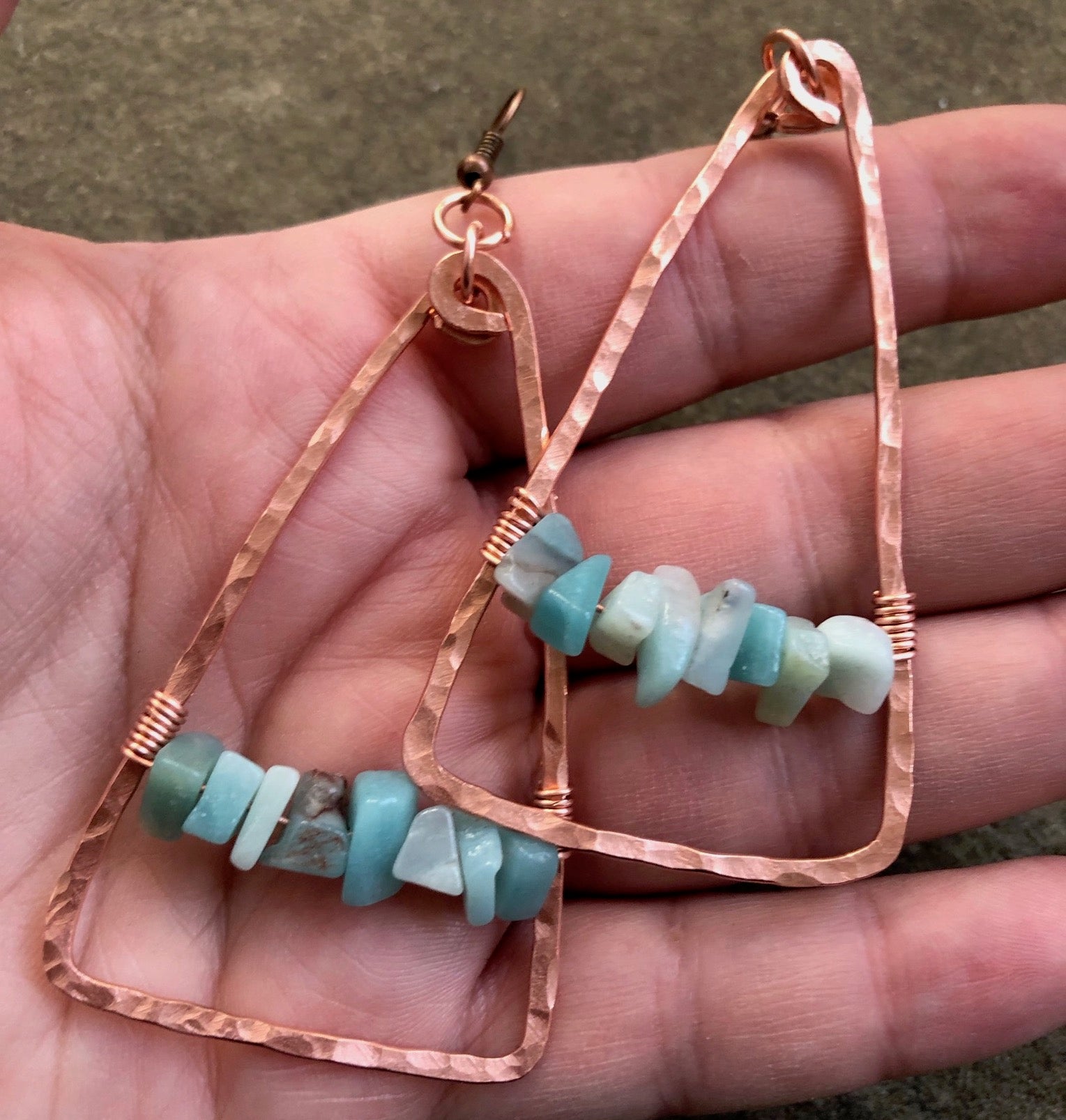 Amazonite + Copper Triangle Earrings