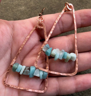 Amazonite + Copper Triangle Earrings