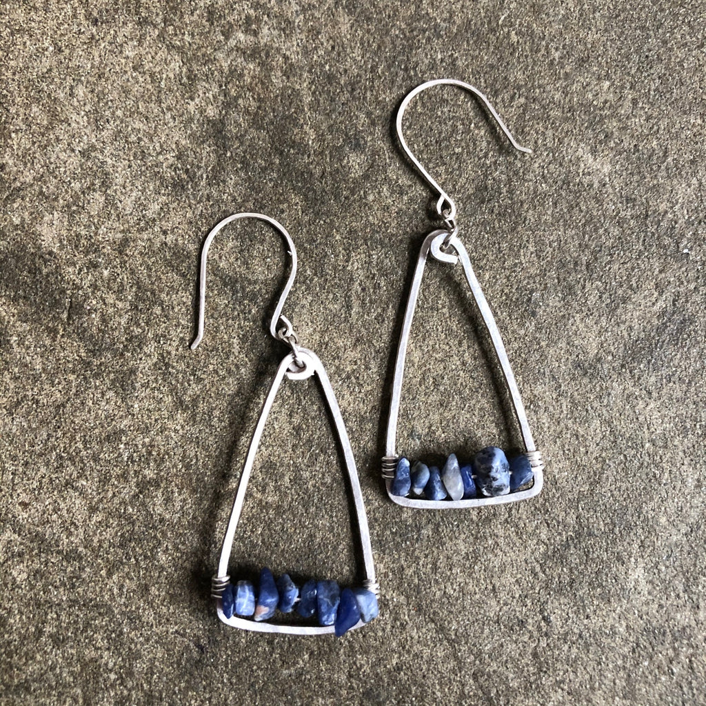 Sodalite + Silver Triangle Earrings