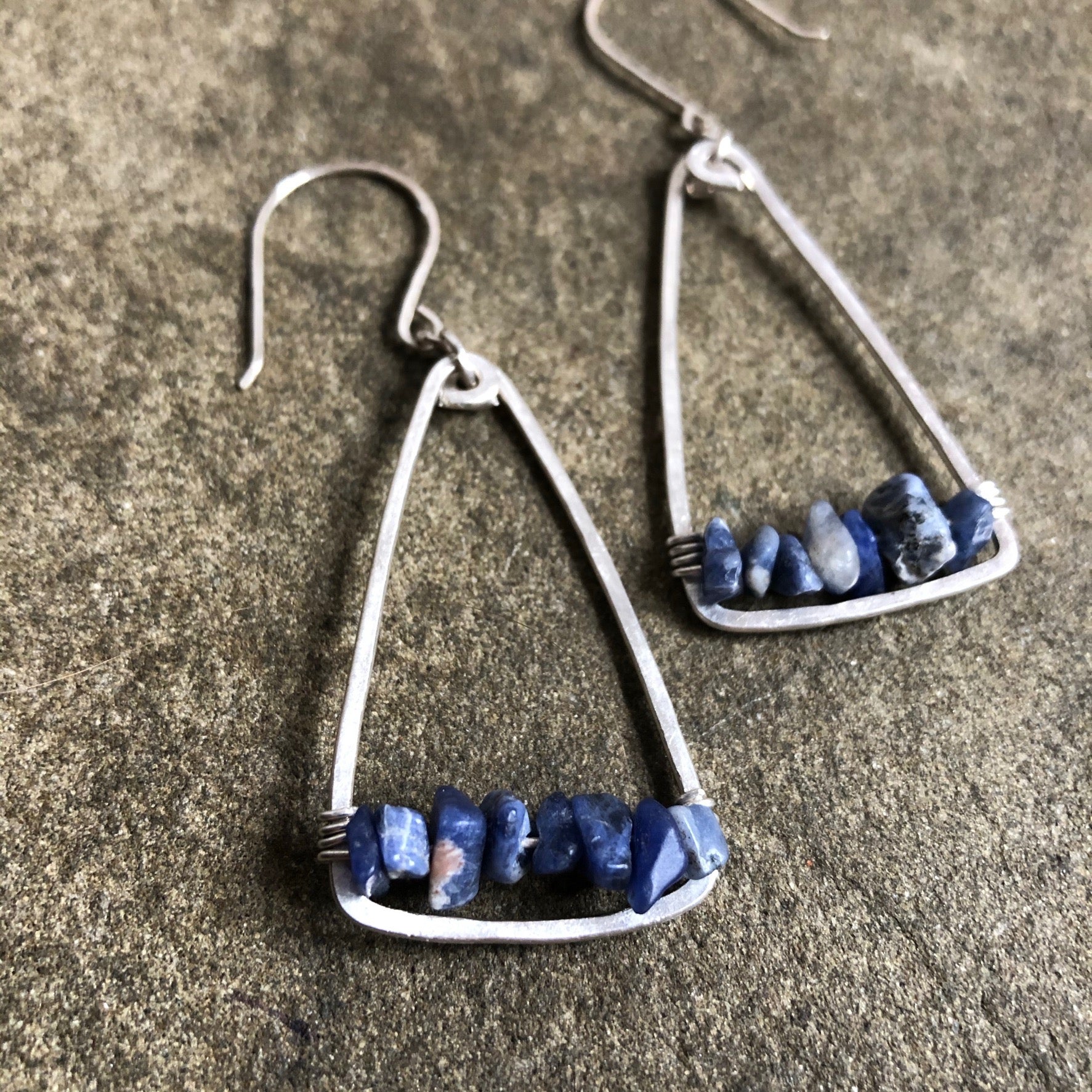 Sodalite + Silver Triangle Earrings