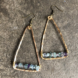 Fluorite + Brass Triangle Earrings