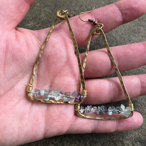Fluorite + Brass Triangle Earrings