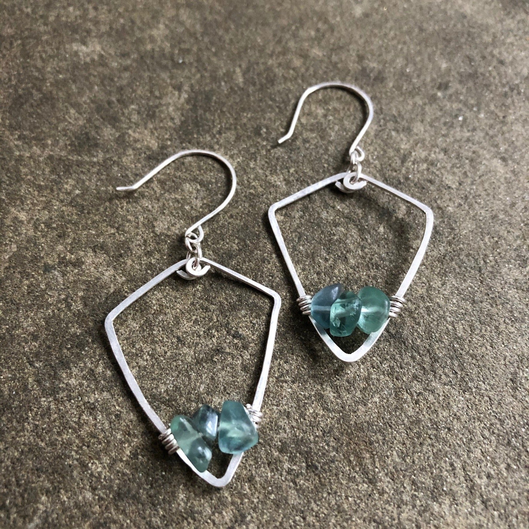 Bright Blue Fluorite + Silver Shield Earrings