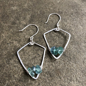Bright Blue Fluorite + Silver Shield Earrings