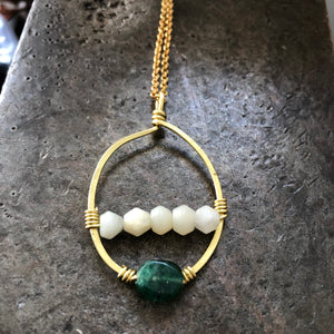 Brass Hoop || Faceted Jade + Emerald Aventurine