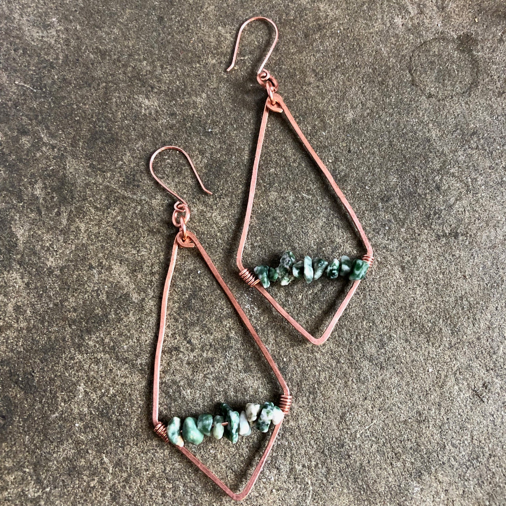 Copper Diamonds with Moss Agate