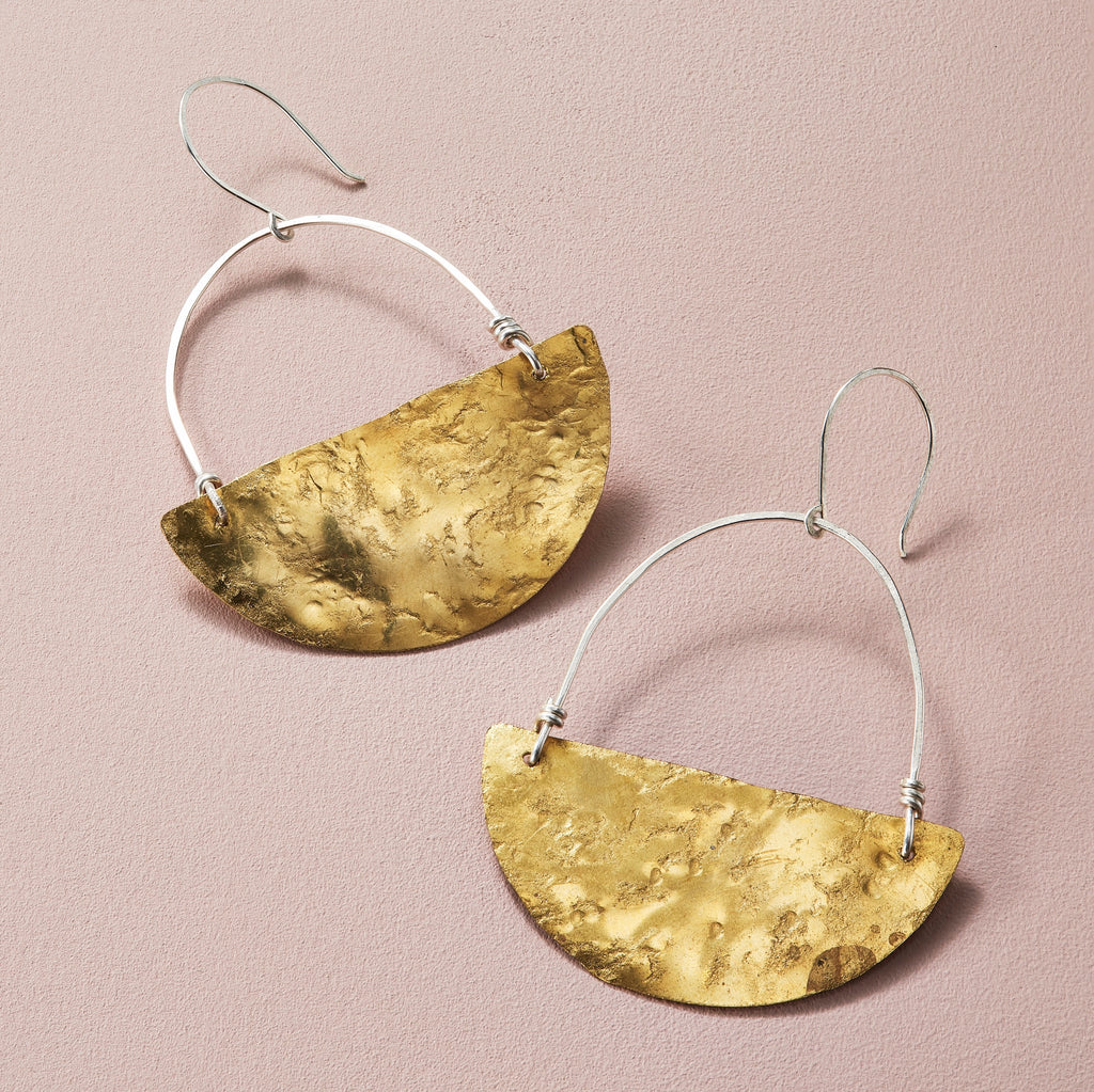 Floating Brass Half Moon Earrings